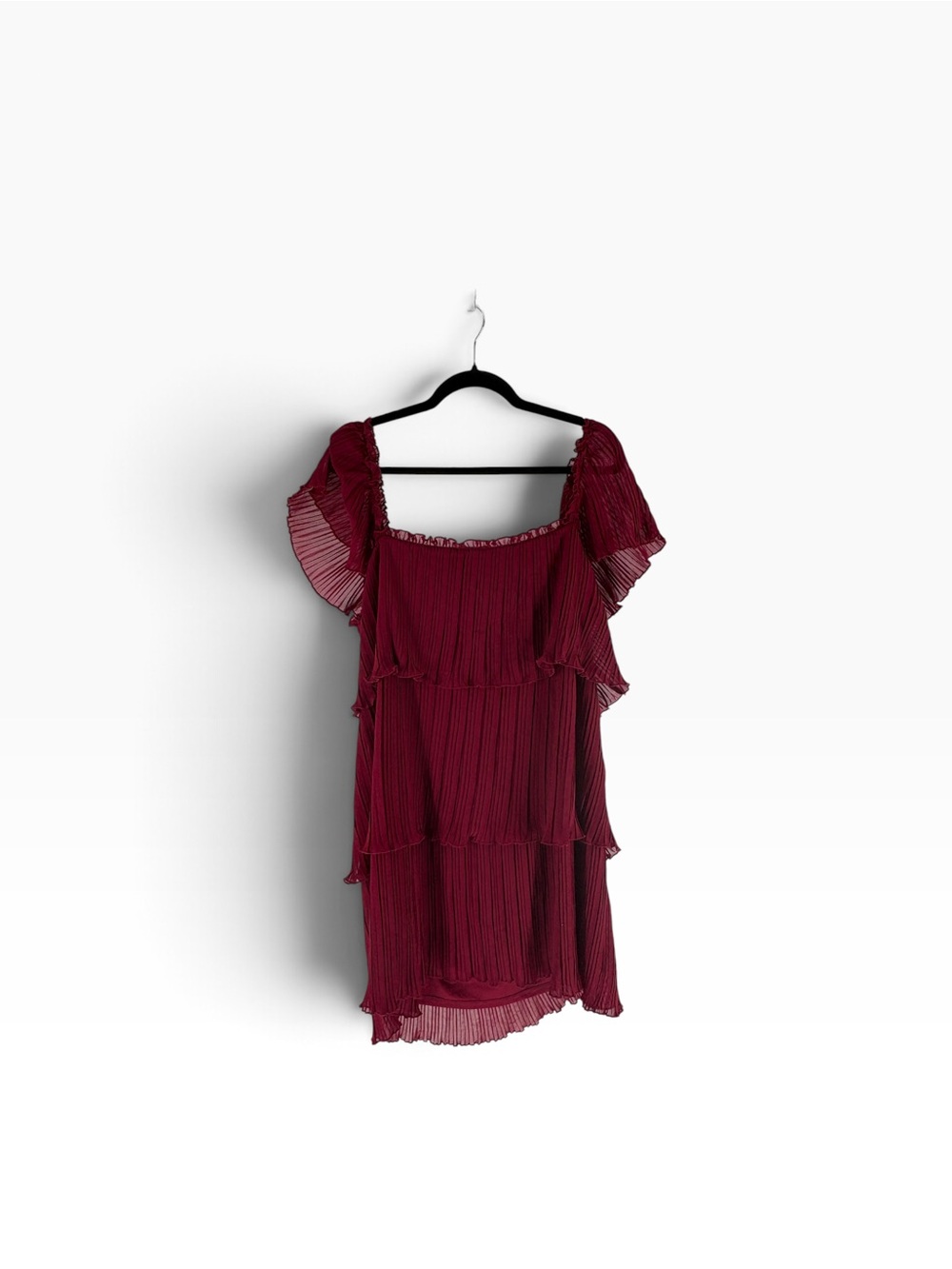 New DKNY Burgundy One-Shoulder Pleated Tiered Dress size 16 - Picture 3 of 5